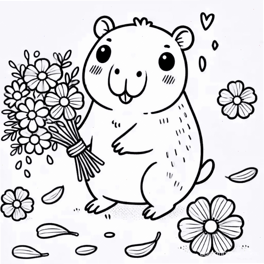 Tranh tô màu capybara chibi số 2 đang ngồi thư giãn