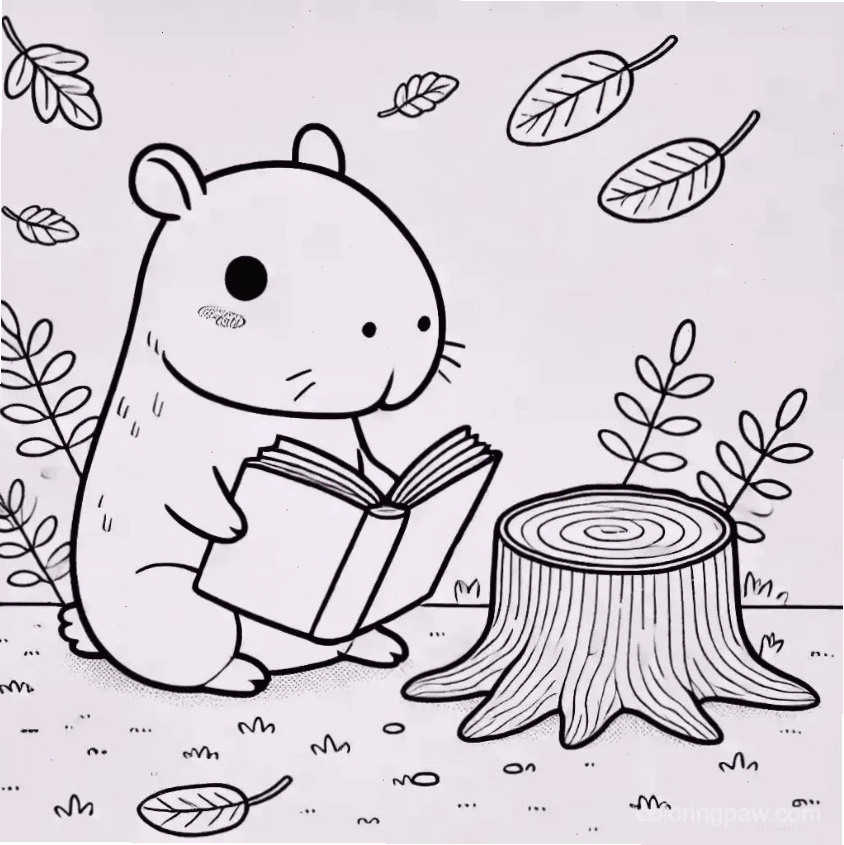 Tranh tô màu capybara chibi số 5 với vẻ ngoài hiền lành