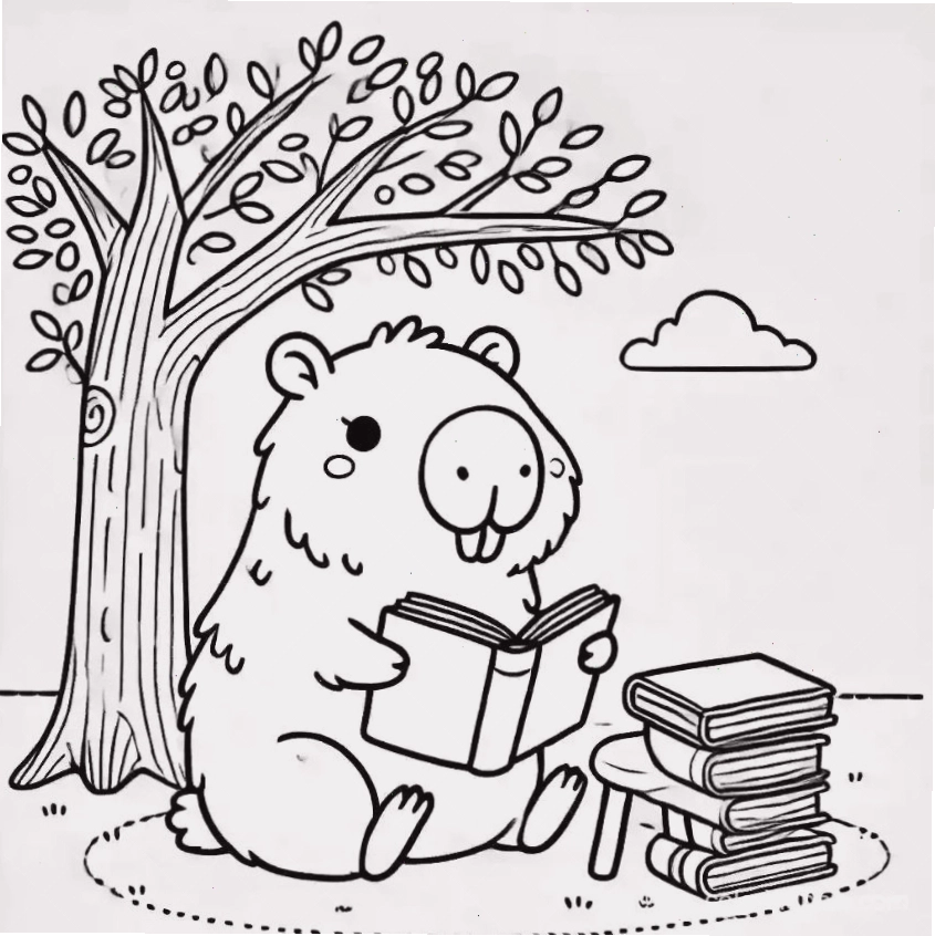 Tranh tô màu capybara chibi số 6 với tư thế đáng yêu