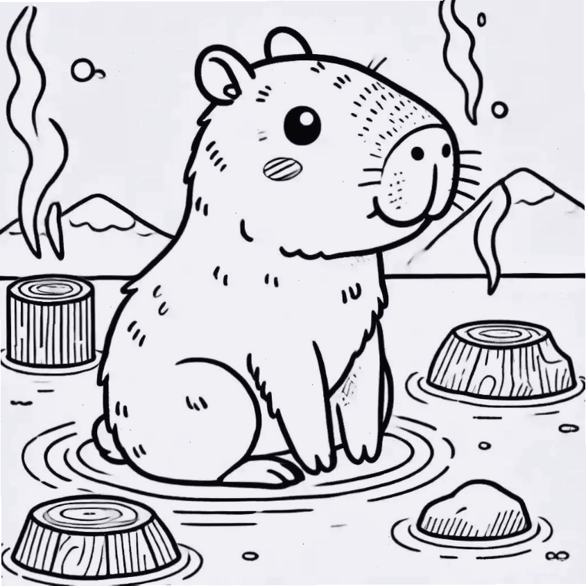 Tranh tô màu capybara chibi số 7 với nét vẽ đơn giản