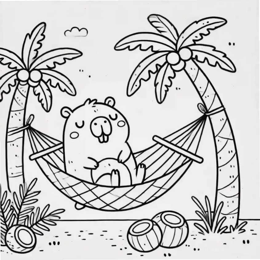 Tranh tô màu capybara chibi số 8 với phong cách đơn giản