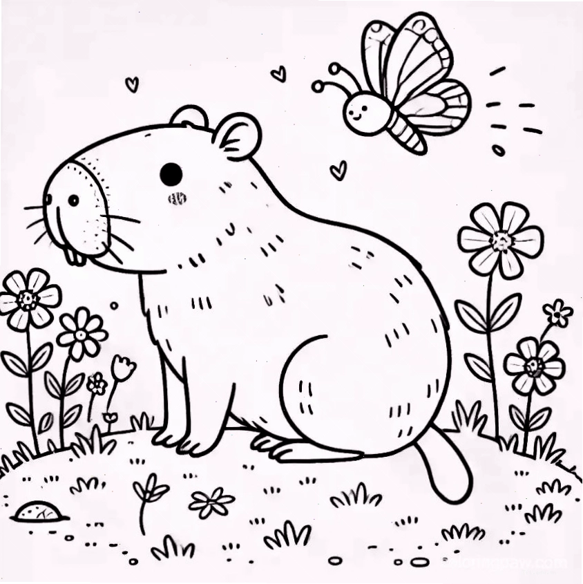 Tranh tô màu capybara chibi số 9 với nhiều chi tiết nhỏ