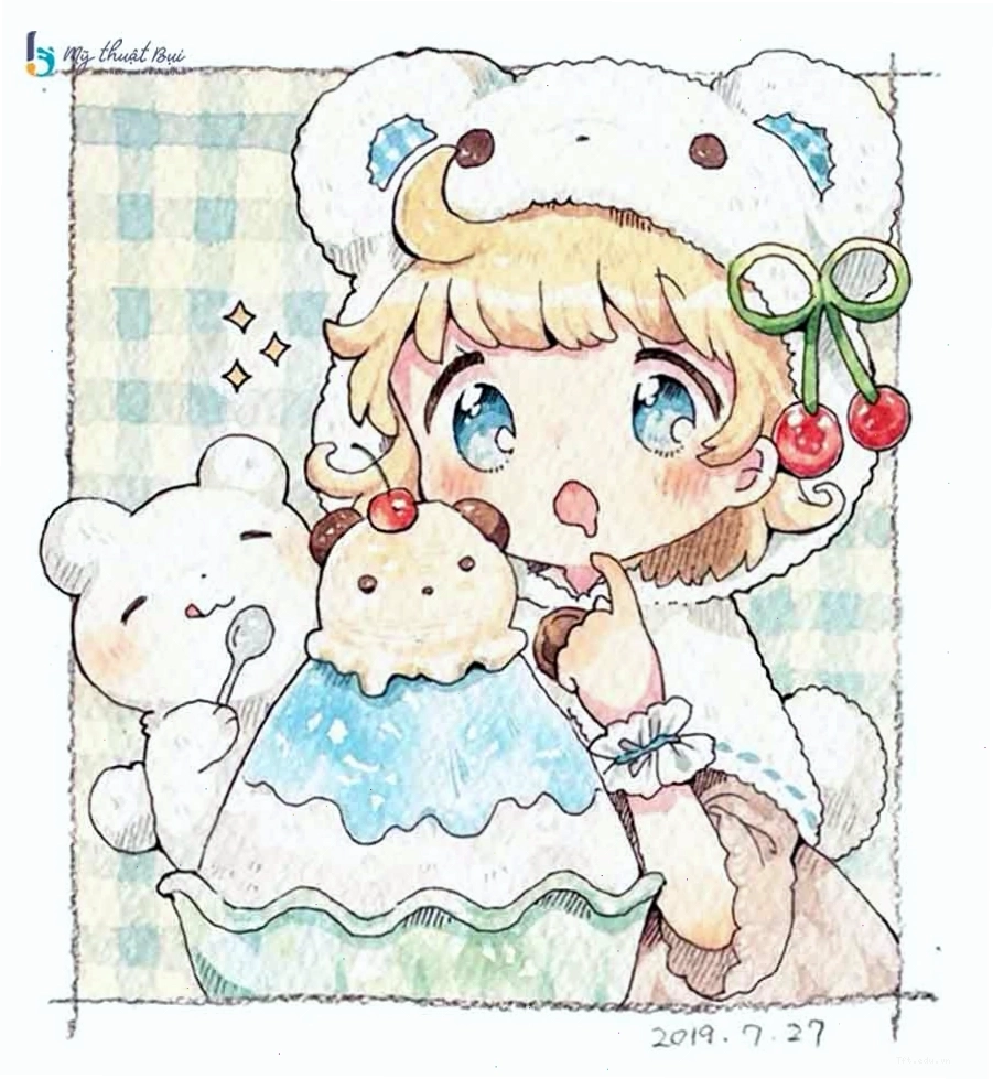 Tranh vẽ anime nam chibi với đôi mắt to tròn long lanh