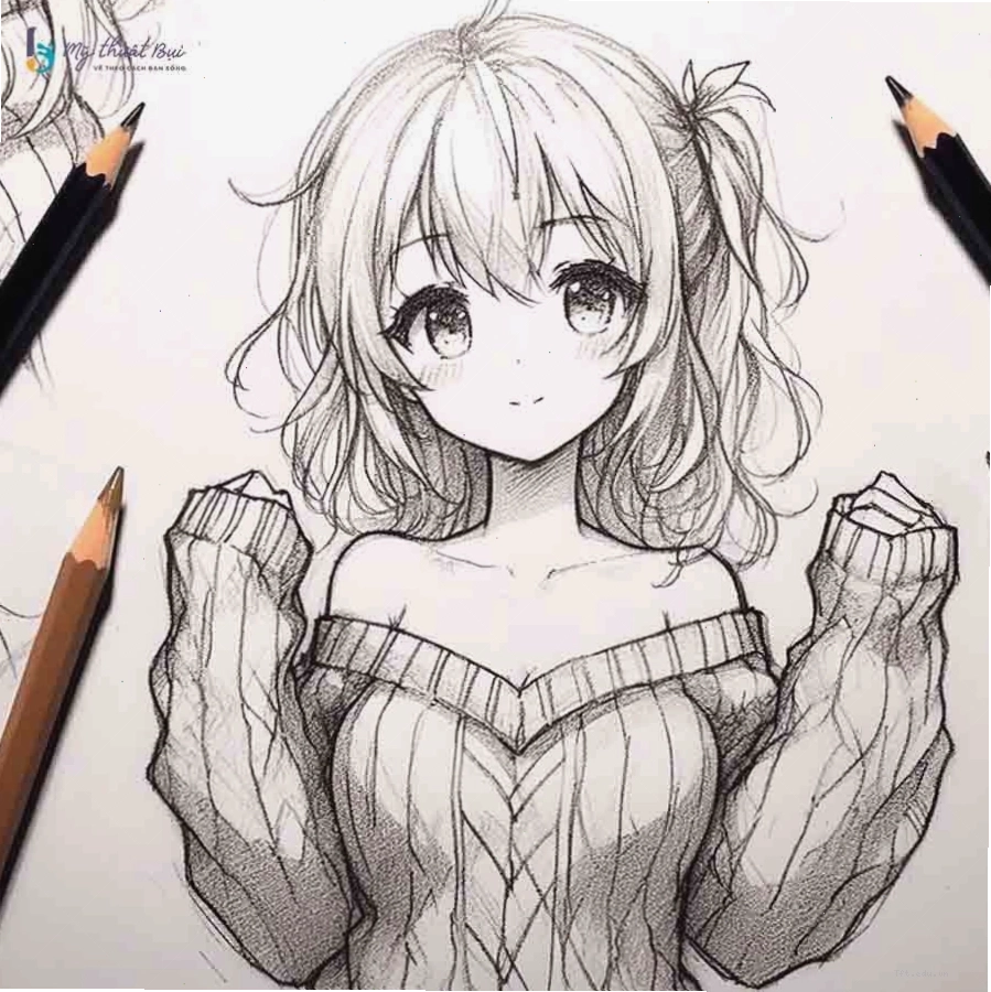 Tranh vẽ anime nữ đẹp với đường nét mềm mại và biểu cảm tinh tế