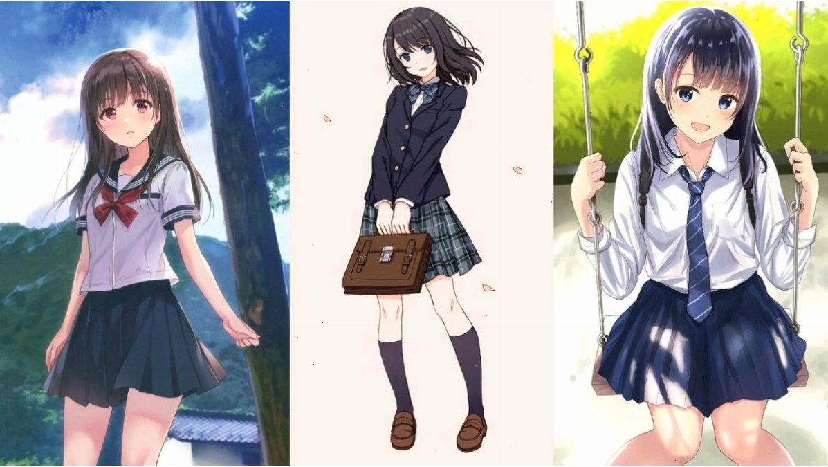 Váy xếp ly và áo sơ mi phong cách học đường cho nhân vật chibi nữ